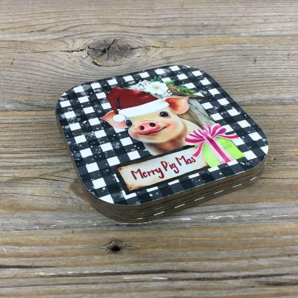 Merry Pigmas Christmas Drink Coasters Set of 4 - Picture 6 of 7